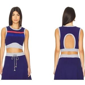 Sundry Open Back Crop Top Navy Stripe Cotton Modal Size Medium NWT